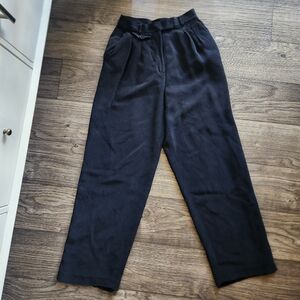 Via Seta Vintage Silk Classic High-waisted Pleated Black Trouser Pants Size 8